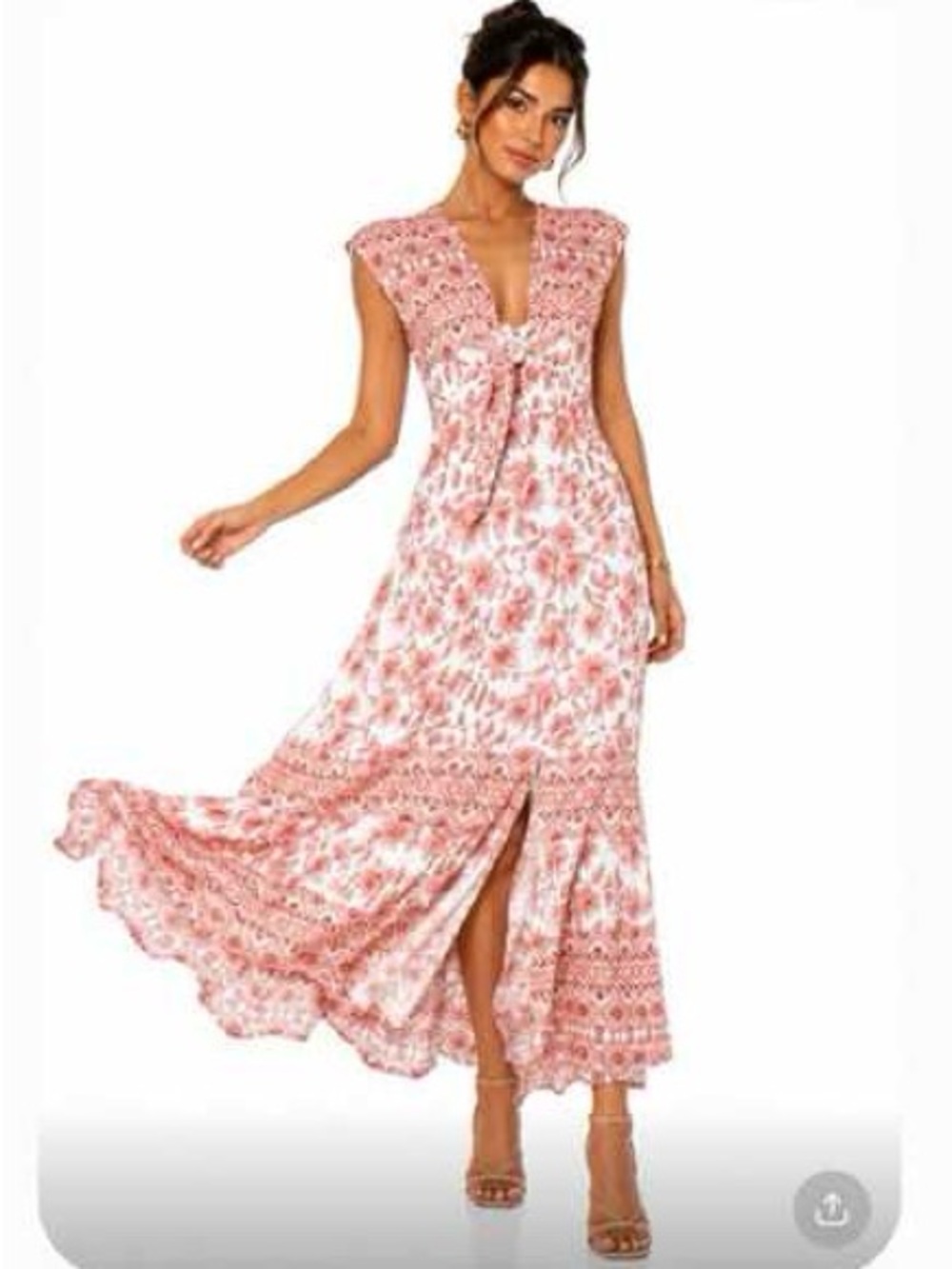 Intermix Coral Linen Tie-Front Maxi Dress